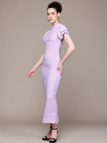 Women Regular Fit Purple Half Sleeves Dress