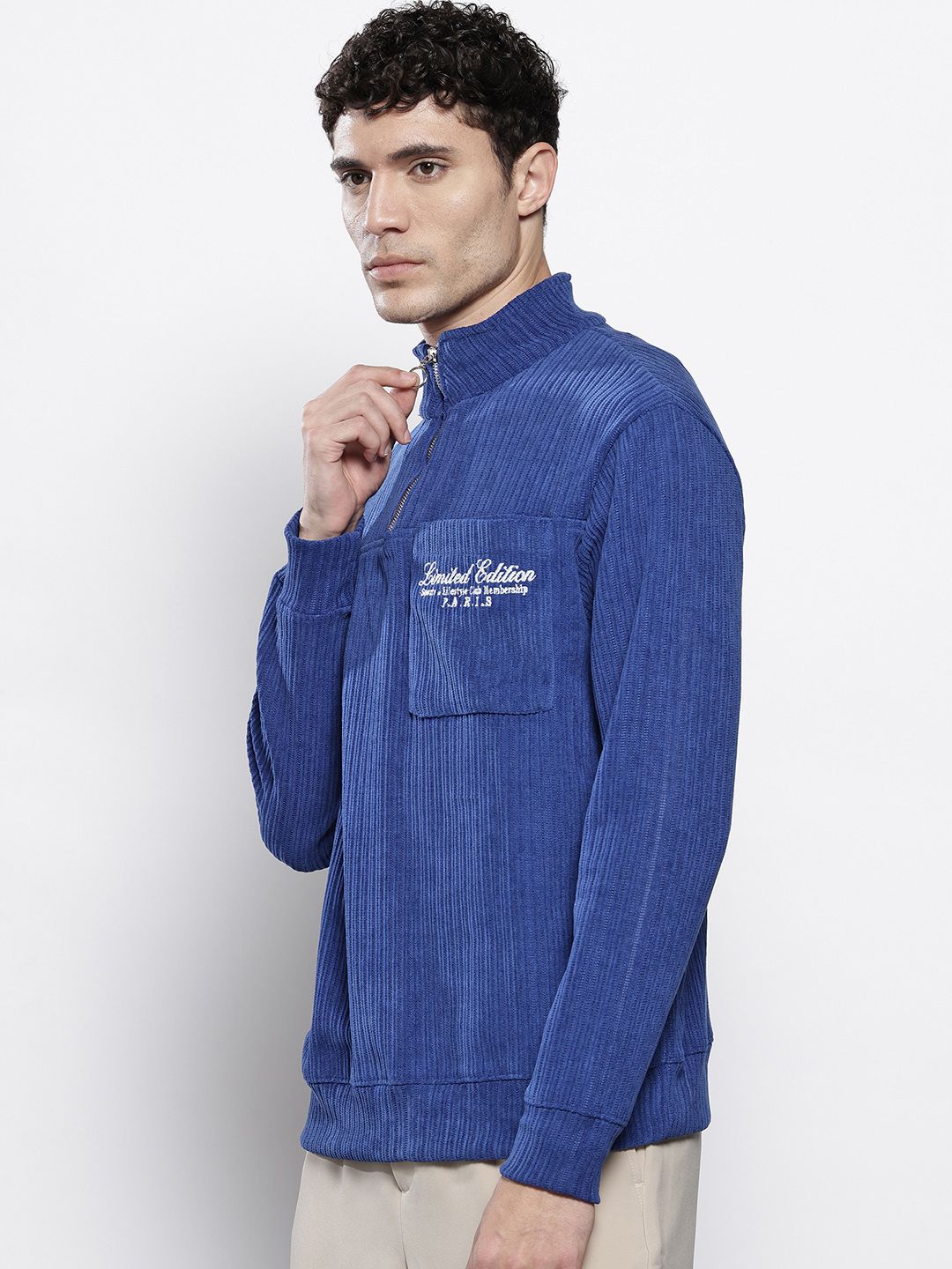 Men's Navy Blue Blue Relaxed Fit Textured Street Sweatshirt