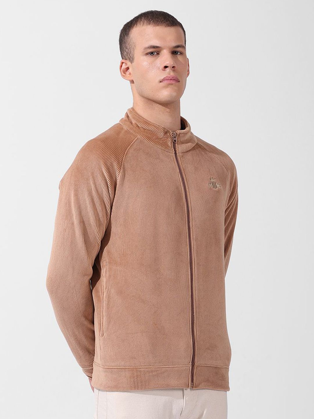 Men's Brown Regular Fit Textured Casual Sweatshirt