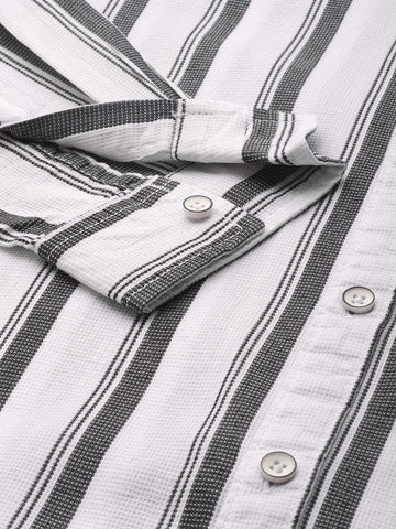 Men's White Slim Fit Striped Casual Shirt