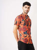 Men's Orange Slim Fit Printed Casual Shirt