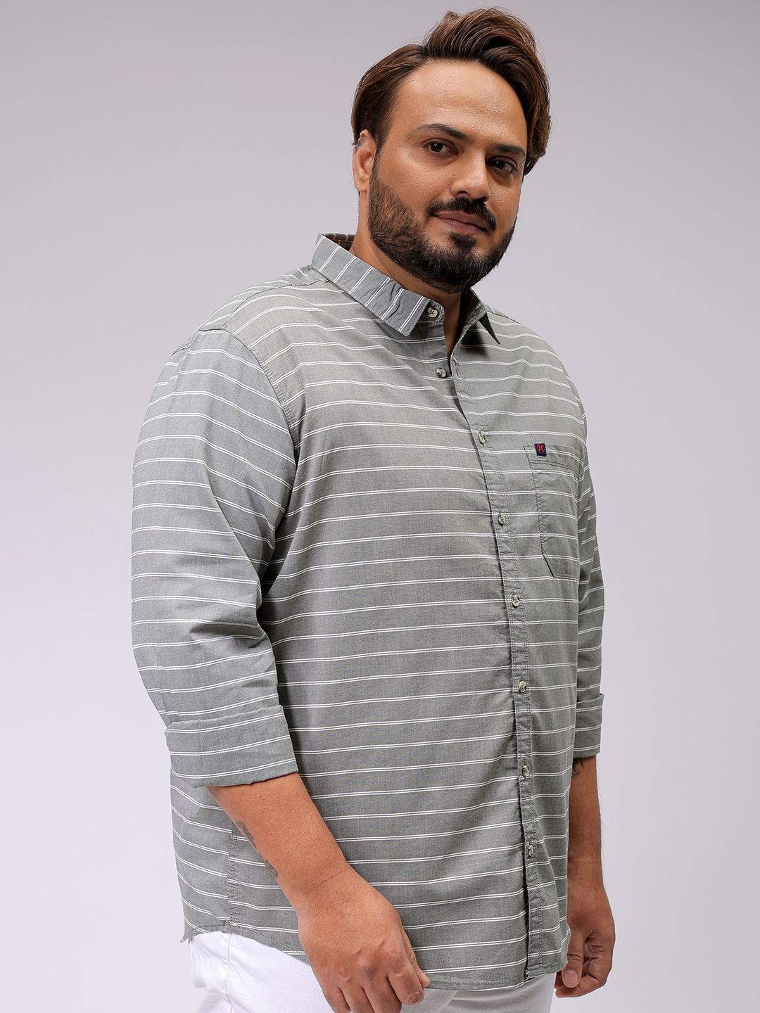 Men's Olive Regular Fit Striped Casual Shirt