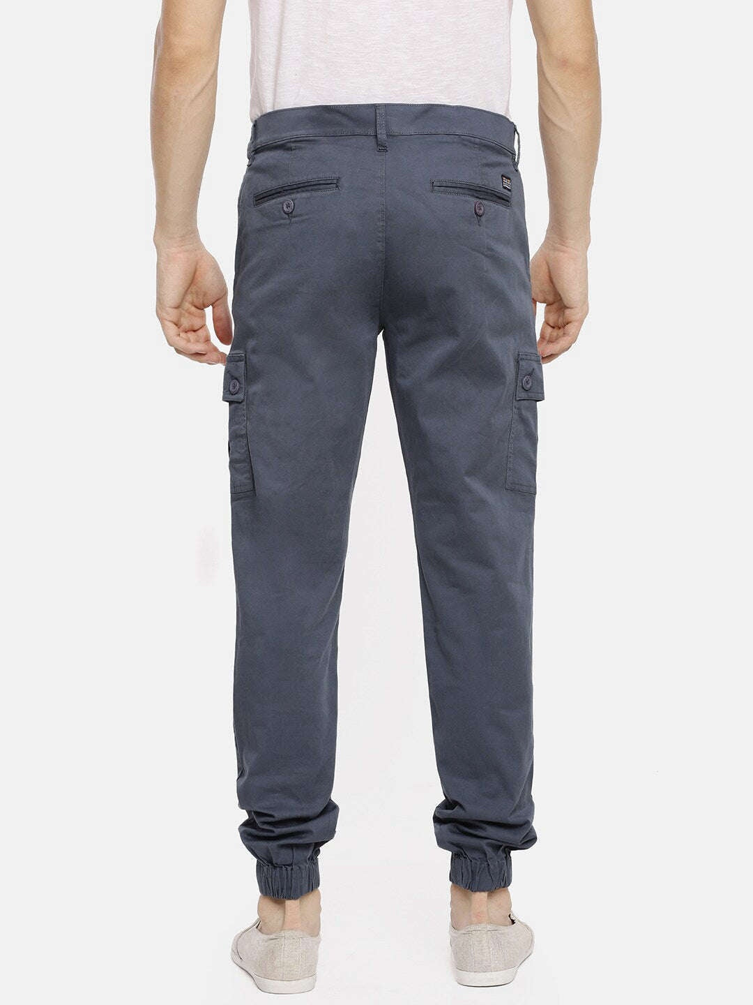 Men's Blue Slim Fit Solid Utility Cargo