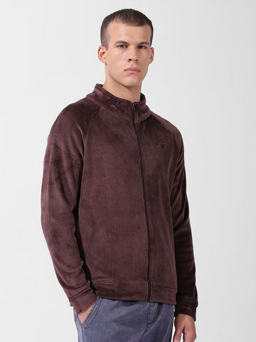 Men's Brown Regular Fit Textured Casual Sweatshirt