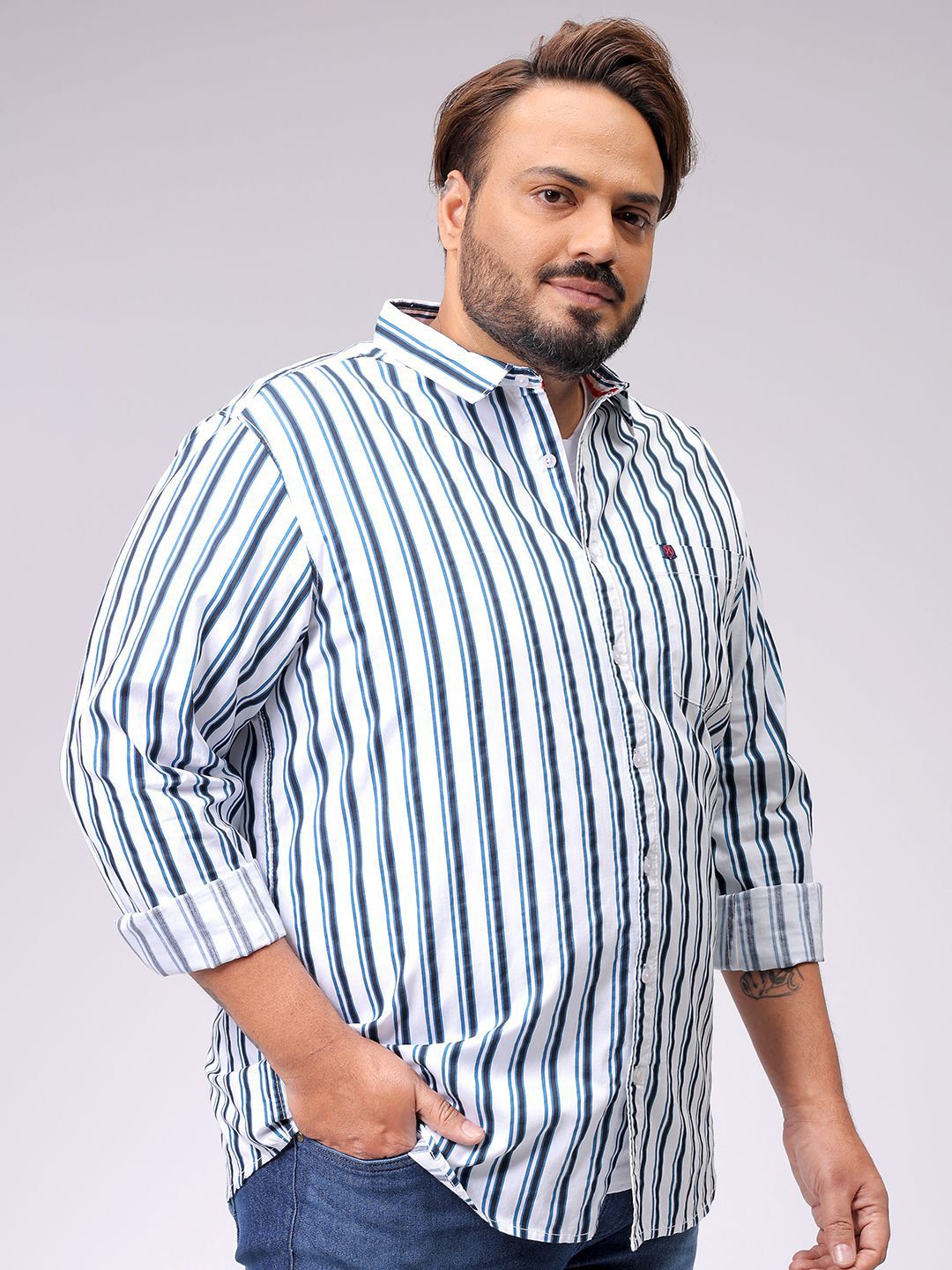 Men's White Regular Fit Striped Casual Shirt