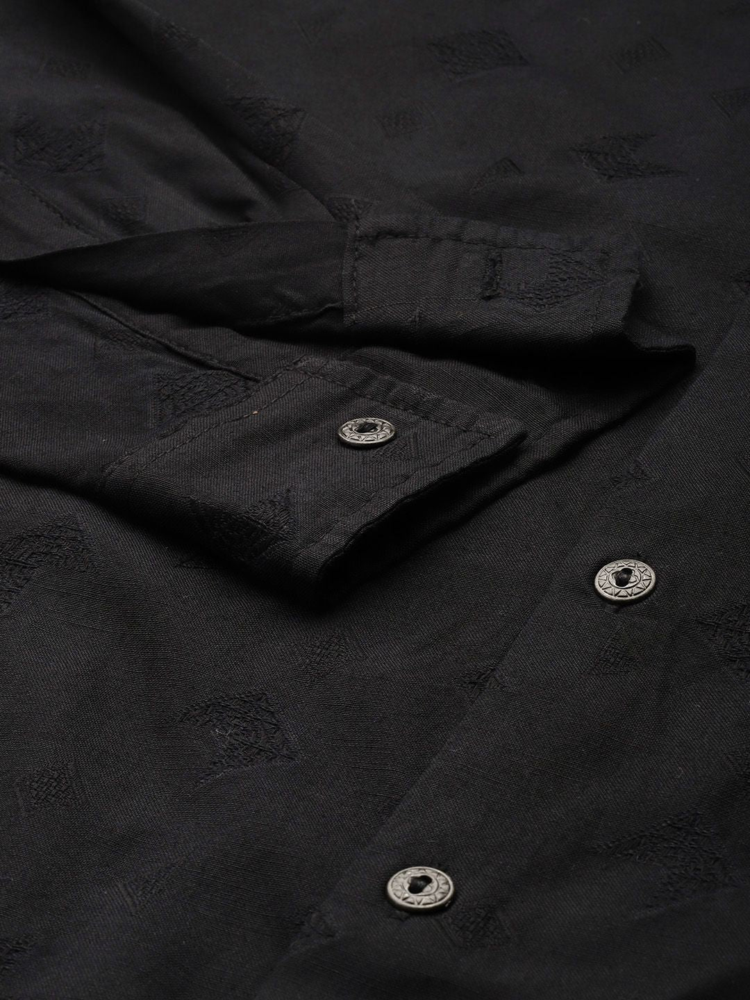 Men's Black Regular Fit Textured Textured Shirt