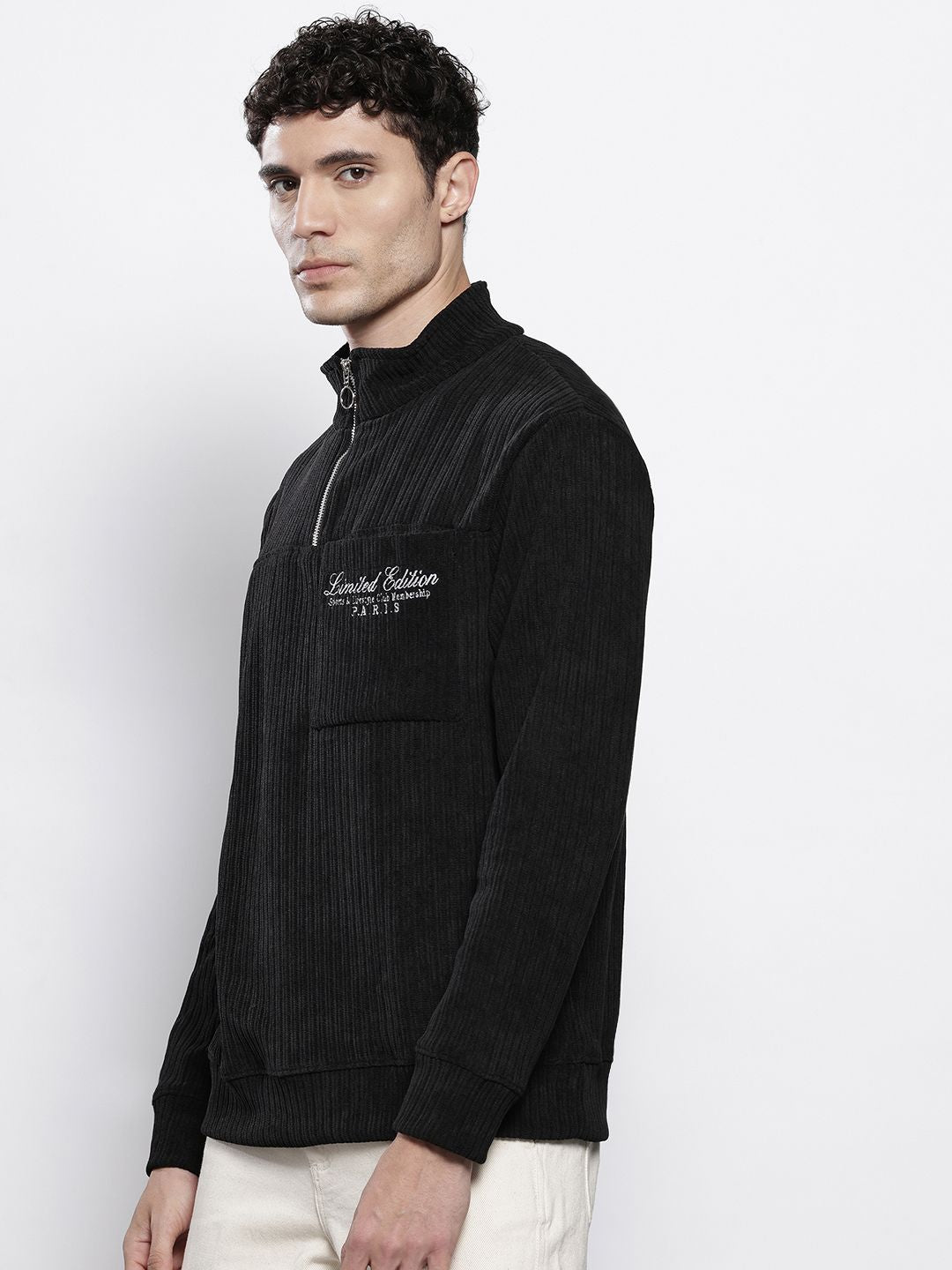 Men's Black Relaxed Fit Textured Street Sweatshirt
