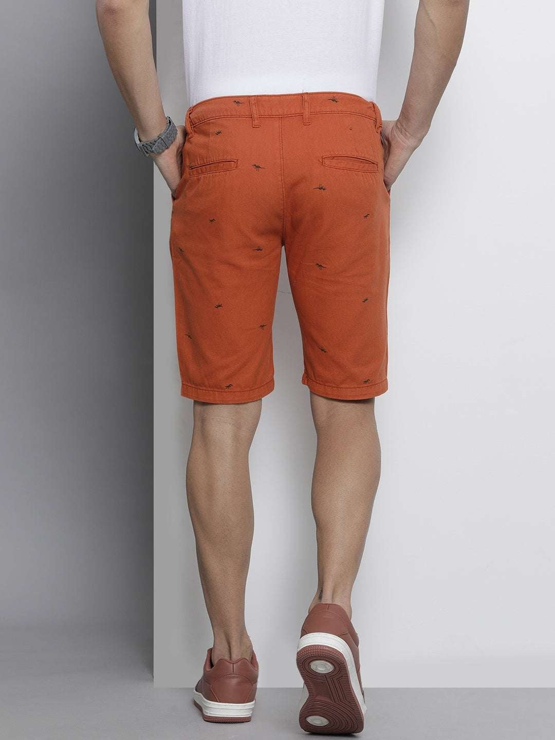 Men's Rust Slim Fit Printed Casual Shorts