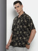 Men's Black Relaxed Fit Textured Resort Wear Shirt