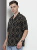 Men's Black Relaxed Fit Textured Resort Wear Shirt