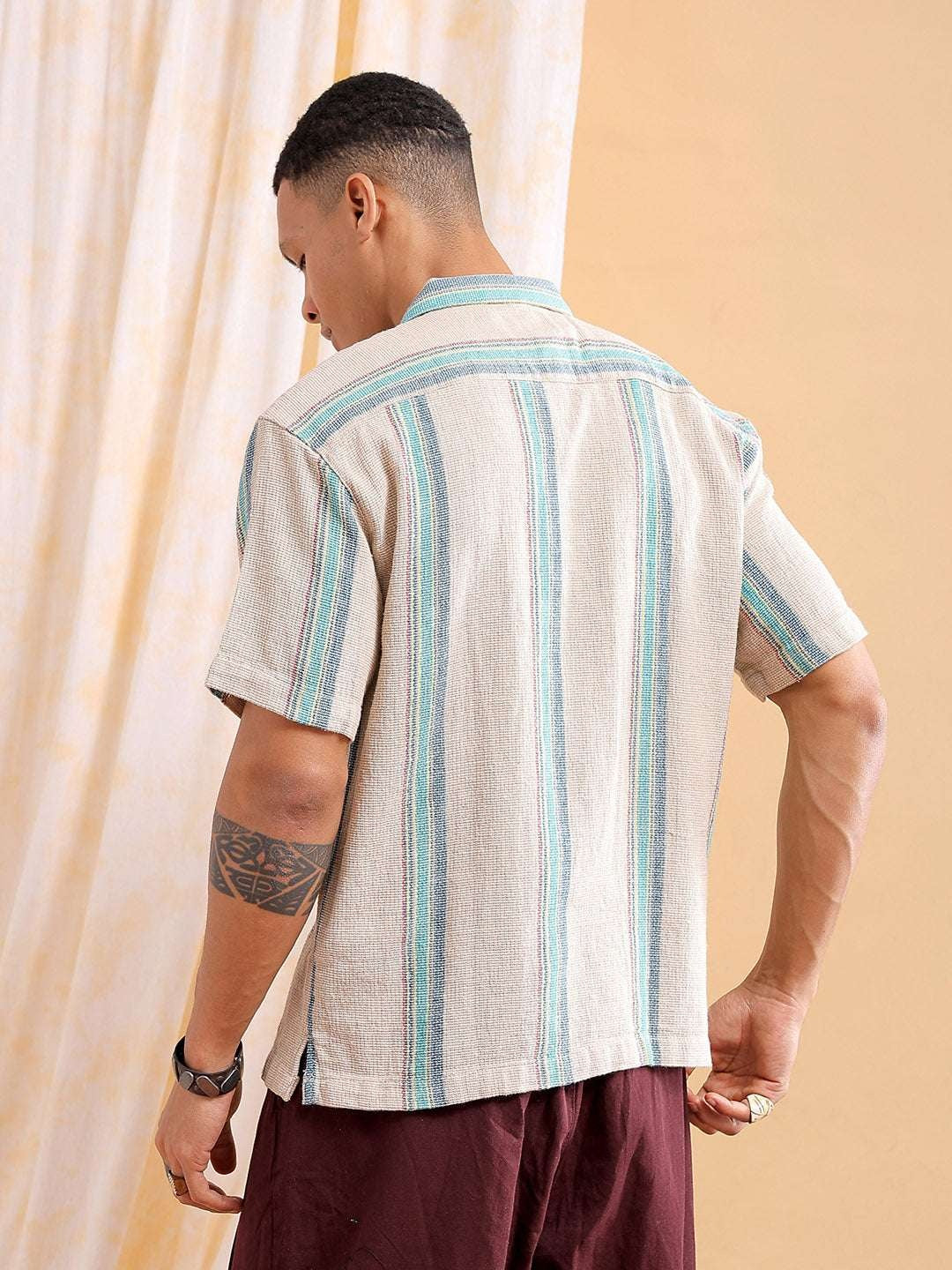 Men's White Relaxed Fit Striped Casual Shirt