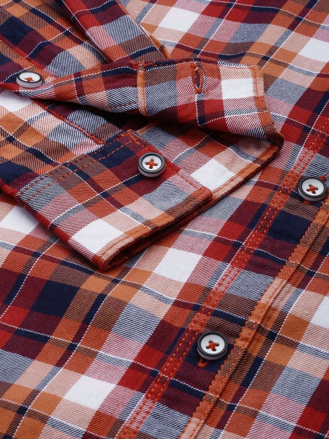 Men's Red Slim Fit Checkered Casual Shirt