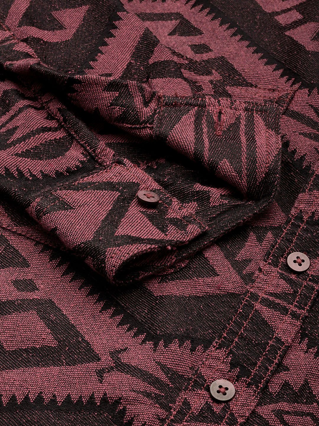 Men's Pink Relaxed Fit Textured Casual Shirt