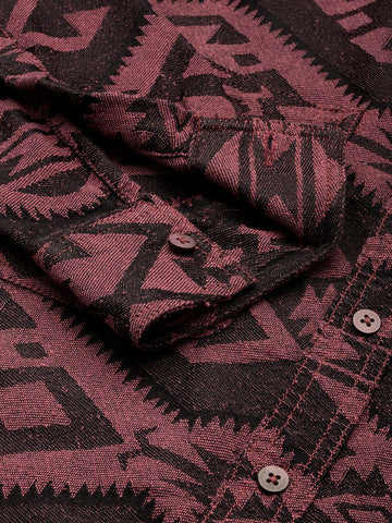 Men's Pink Relaxed Fit Textured Casual Shirt