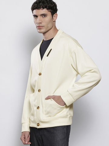 Men's White Oversized Fit Textured Casual Sweatshirt
