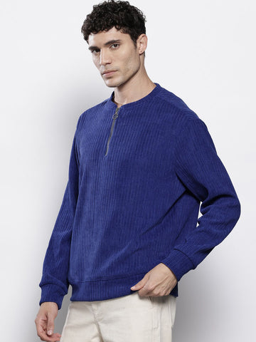 Men's Navy Blue Relaxed Fit Textured Street Sweatshirt