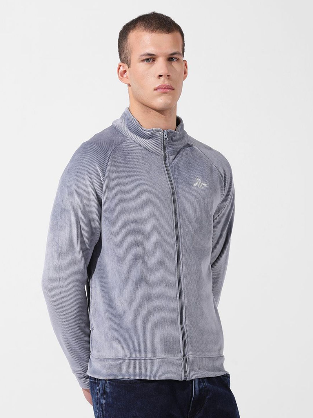 Men's Grey Regular Fit Textured Casual Sweatshirt