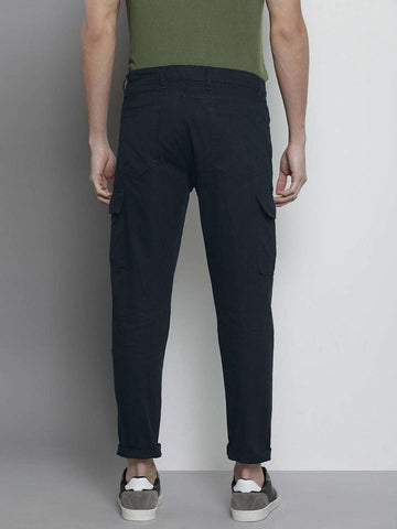 Men's Solid Navy Cuffed Cargo Pant