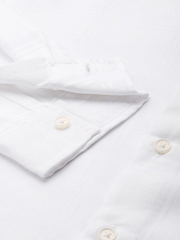 Men's White Slim Fit Textured Party Wear Shirt