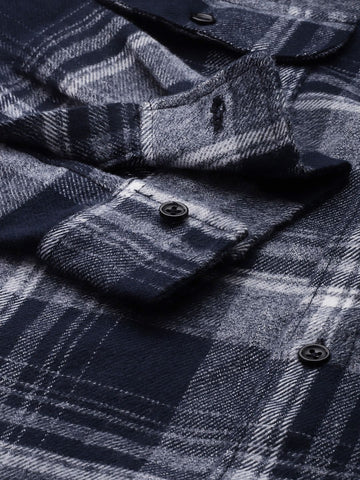 Men's Blue Slim Fit Checked Casual Shirt
