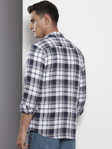 Men's Blue Slim Fit Checked Casual Shirt
