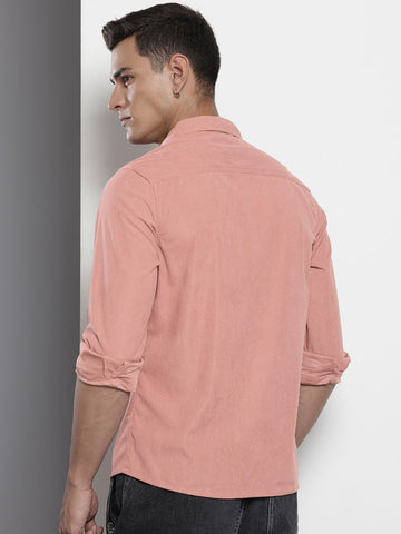 Men's Pink Regular Fit Solid Casual Shirt