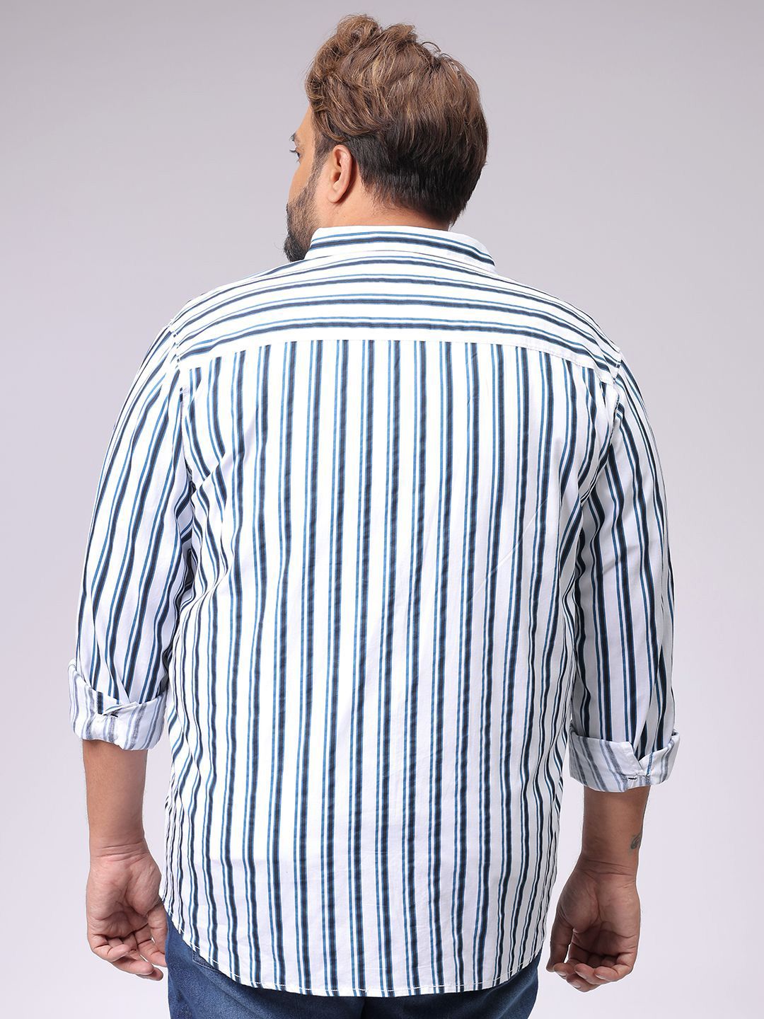 Men's White Regular Fit Striped Casual Shirt