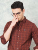 Men's Brown Slim Fit Checkered Casual Shirt