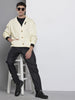 Men's White Oversized Fit Textured Casual Sweatshirt