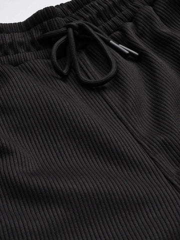Men's Black Self Design Relax Wide Leg Fit Joggers