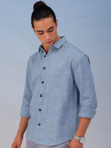 Men's Blue Relaxed Fit Solid Resort Wear Shirt