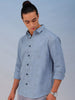 Men's Blue Relaxed Fit Solid Resort Wear Shirt
