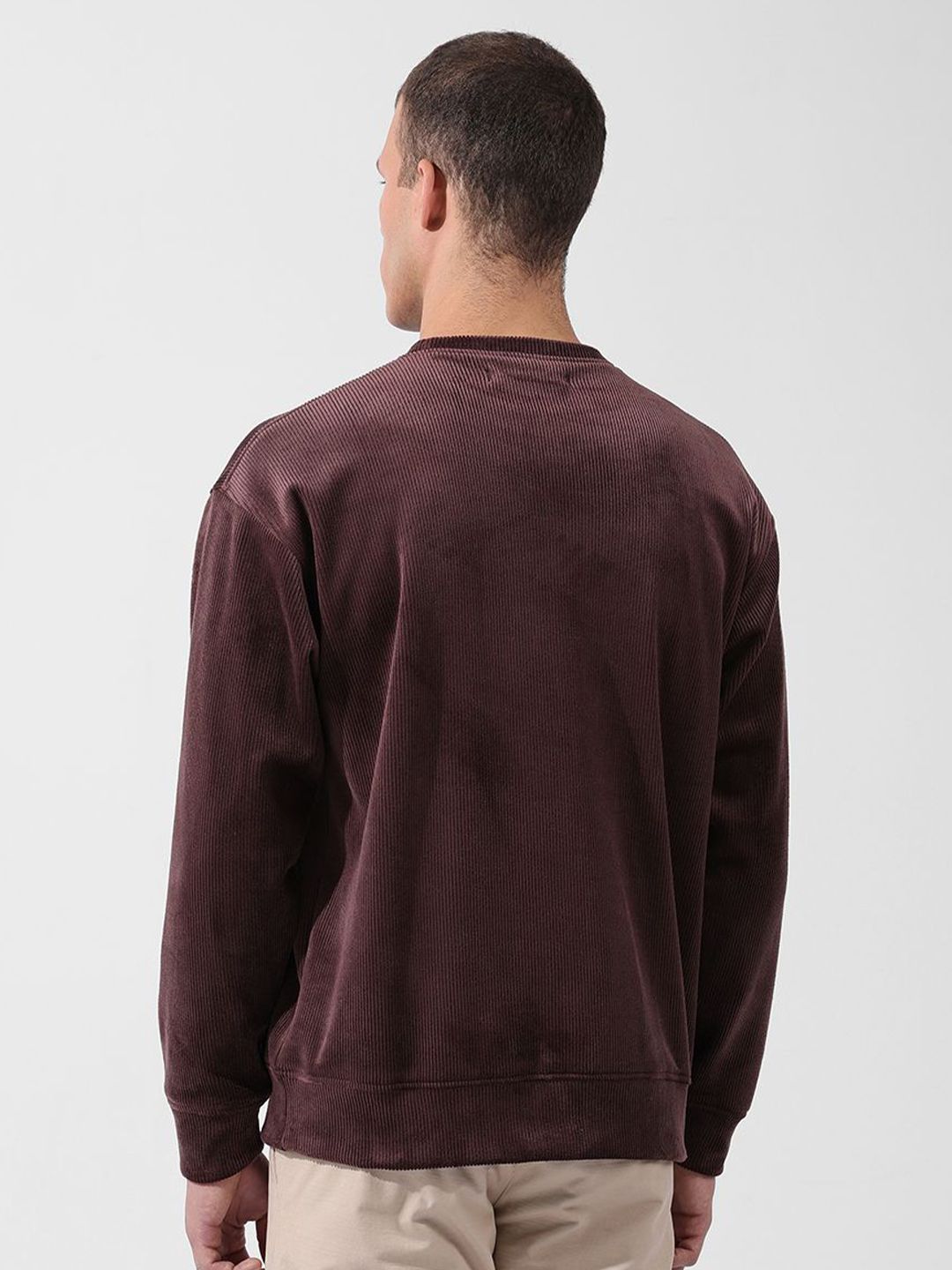Men's Brown Oversized Fit Textured Casual Sweatshirt