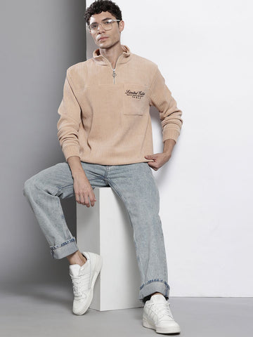 Men's Grey Relaxed Fit Textured Street Sweatshirt