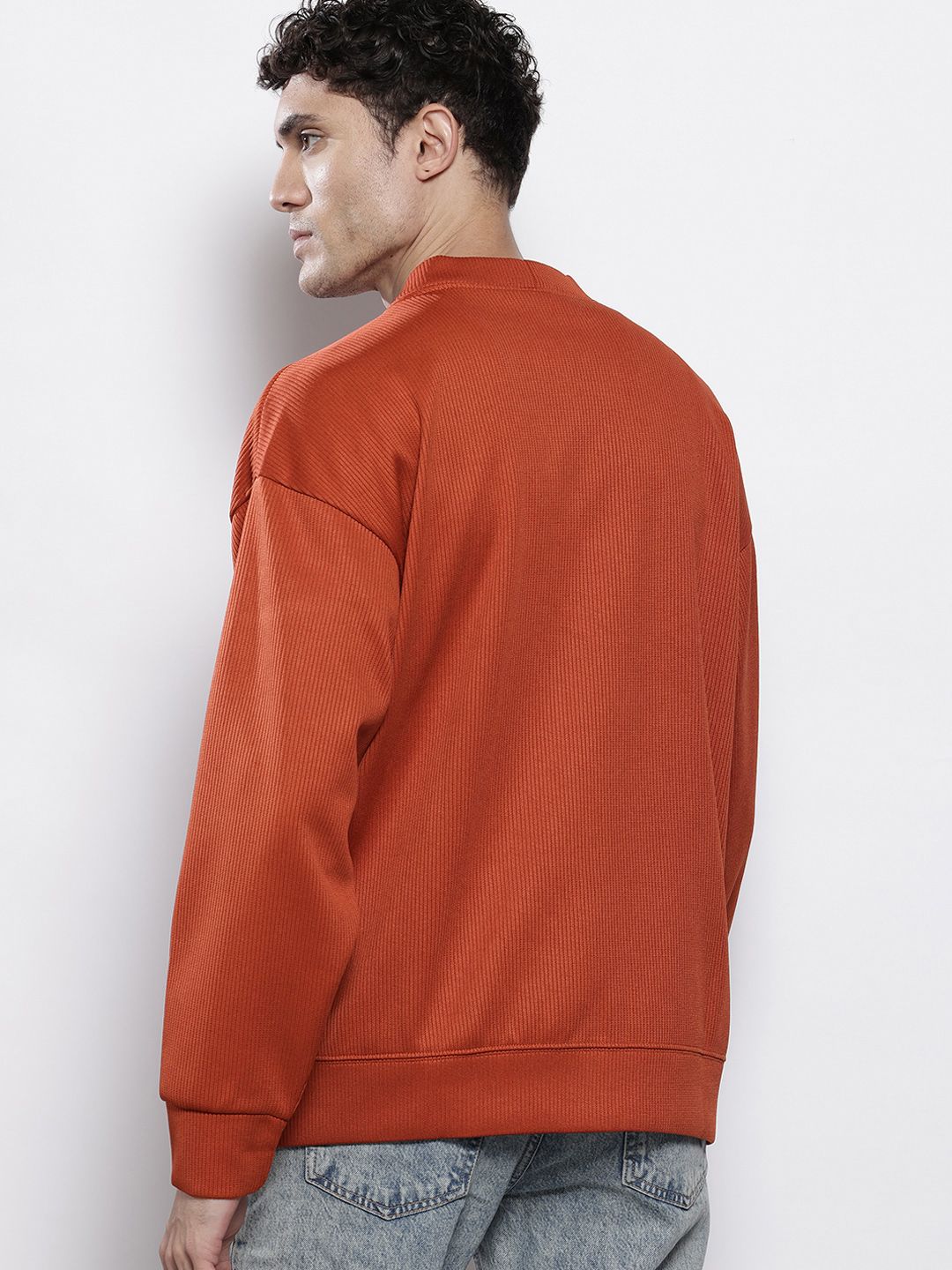 Men's Rust Oversized Fit Textured Casual Sweatshirt