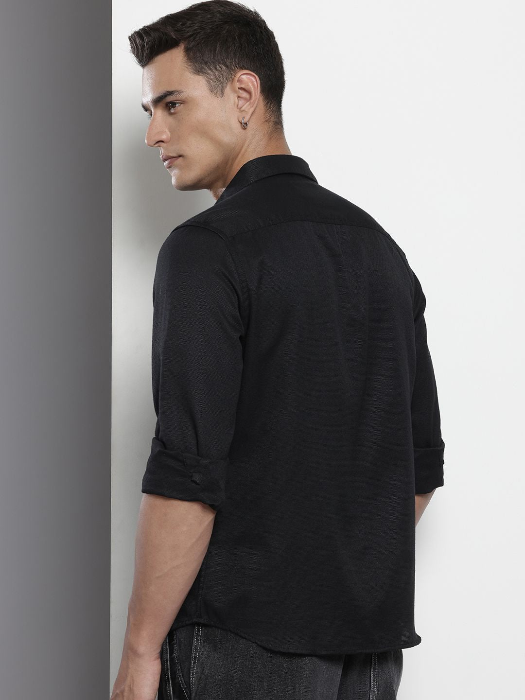 Men's Black Regular Fit Floral Printed Resort Wear Shirt
