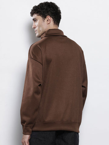 Men's Brown Relaxed Fit Textured Casual Sweatshirt