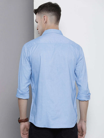 Men's Blue Regular Fit Solid Formal Shirt