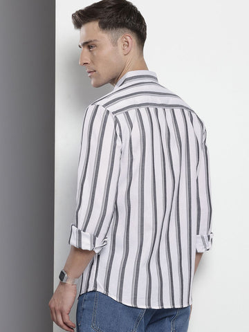 Men's White Slim Fit Striped Casual Shirt