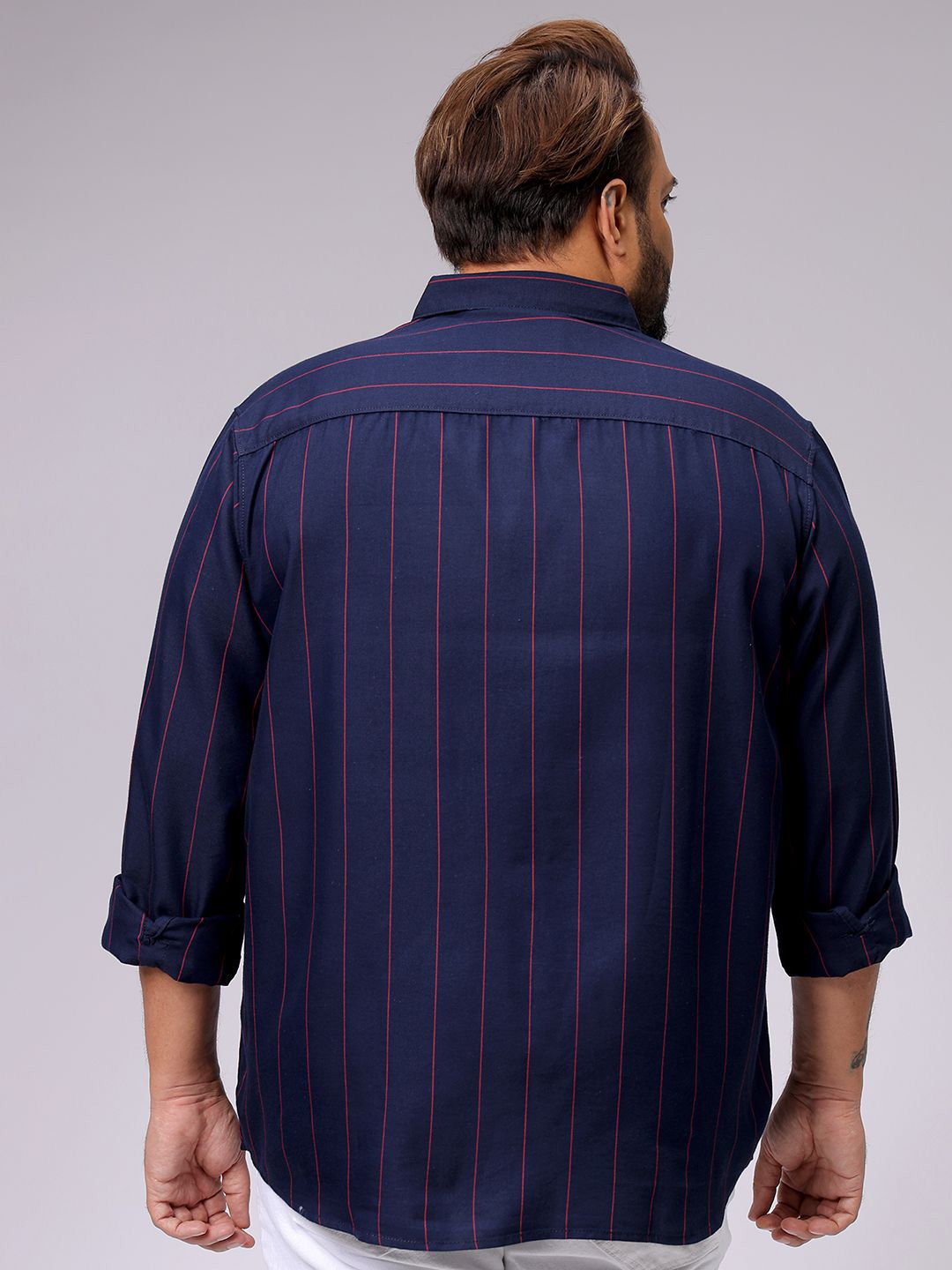 Men's Navy Regular Fit Striped Casual Shirt
