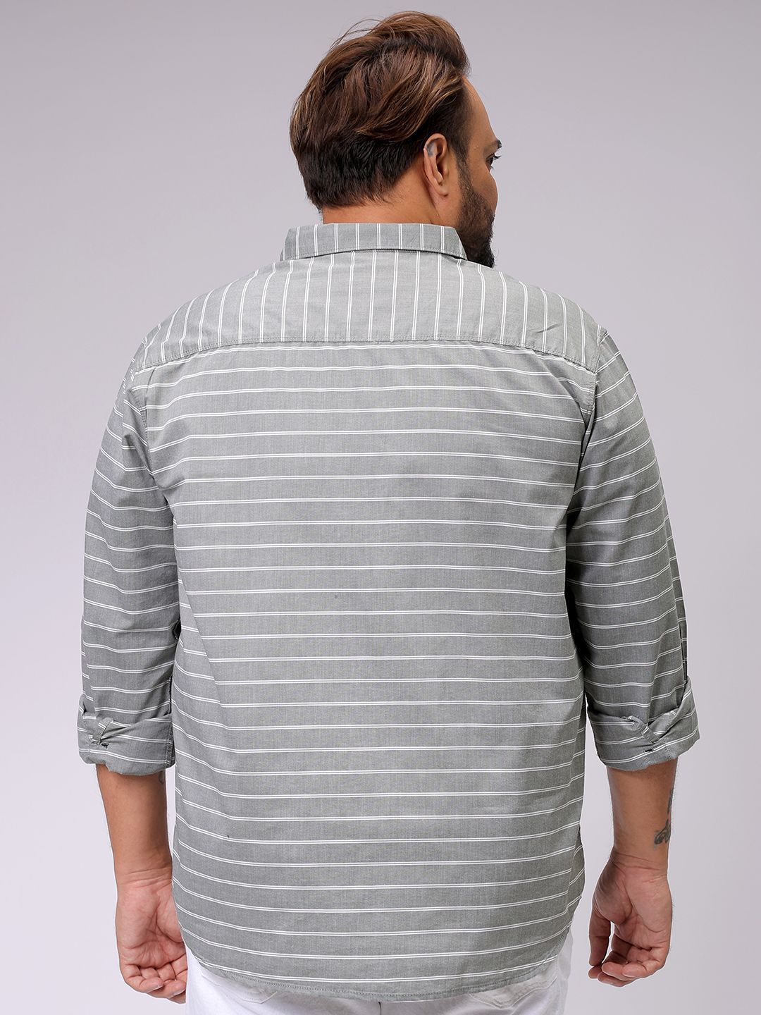Men's Olive Regular Fit Striped Casual Shirt