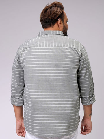 Men's Olive Regular Fit Striped Casual Shirt