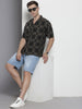 Men's Black Relaxed Fit Textured Resort Wear Shirt
