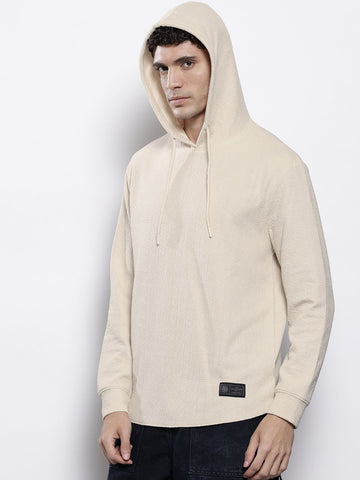 Men's White Regular Fit Textured Hooded T-Shirt