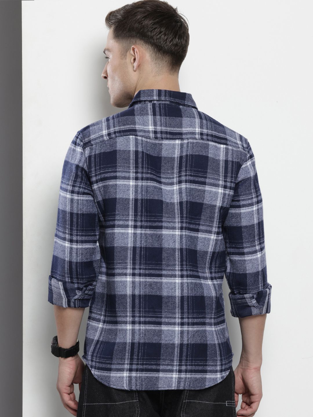 Men's Blue Slim Fit Checked Casual Shirt
