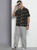 Men's Black Relaxed Fit Textured Resort Wear Shirt