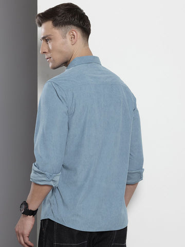Men's Blue Regular Fit Solid Casual Shirt