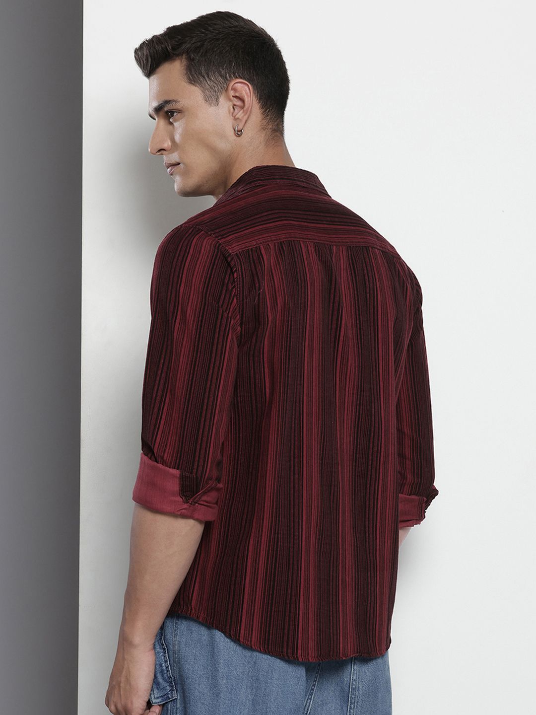 Men's Maroon Regular Fit Printed Casual Shirt