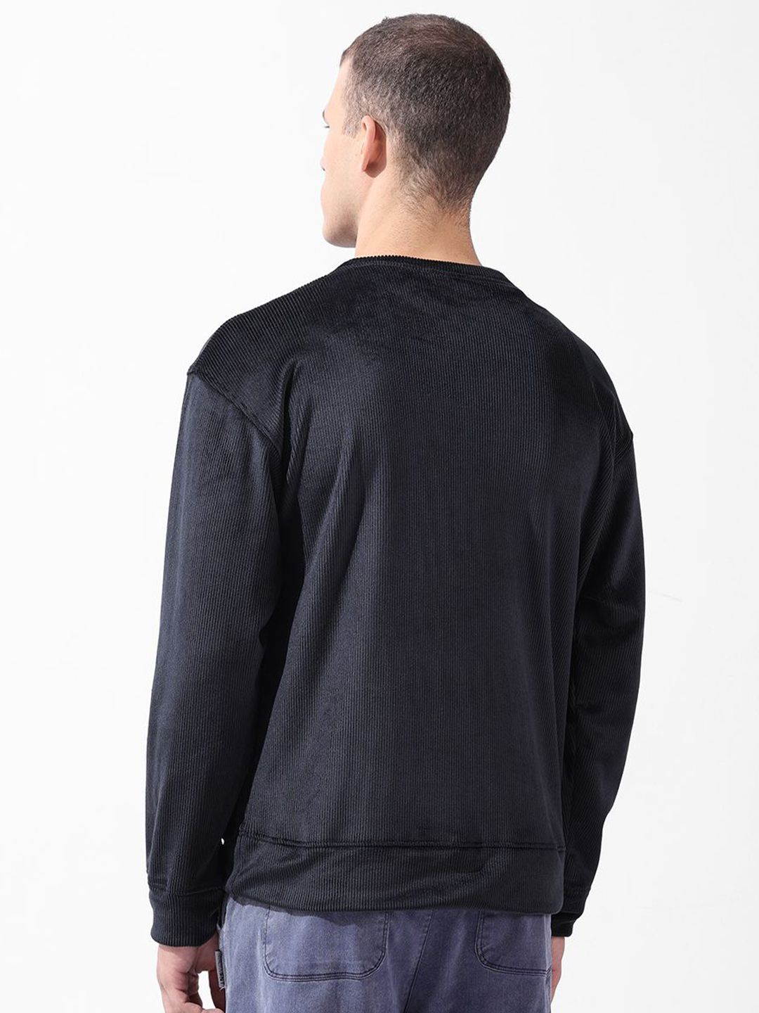 Men's Black Oversized Fit Textured Casual Sweatshirt