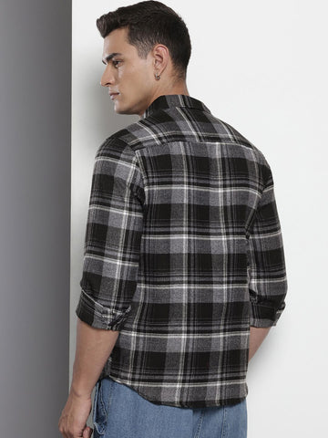 Men's Black Slim Fit Checked Casual Shirt